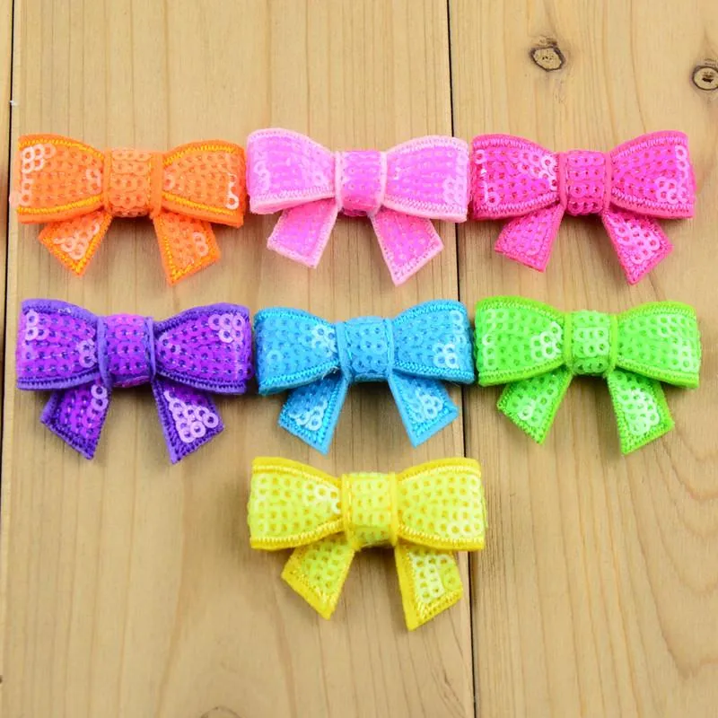 Lot de 100 mini nœuds à paillettes de 4 cm, rubans à coudre, accessoires pour cheveux pour bébés filles, sans clip, 37 couleurs_voghion.com