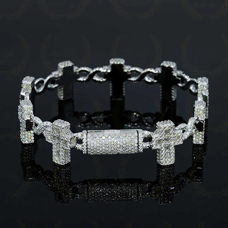 Christian Hip Hop Pass Diamond Tester S Sier GRA Iced Out Baguette VVS Moissanite Cross Cuban Link Chain per uomo donna_voghion.com