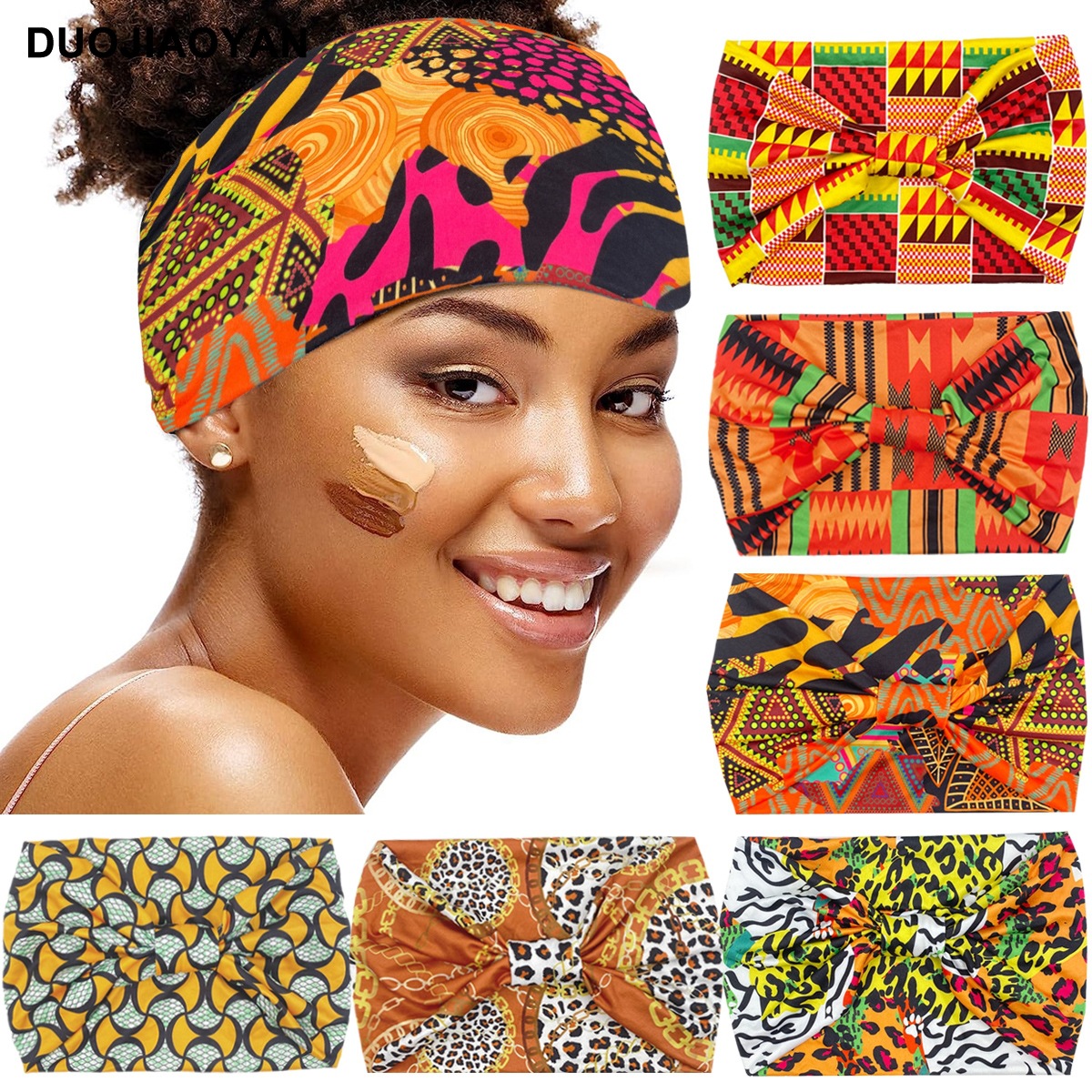 Unisex Knot headband Color matching pattern printed sports headband Fashion polka dot wide edge elastic headband_voghion.com