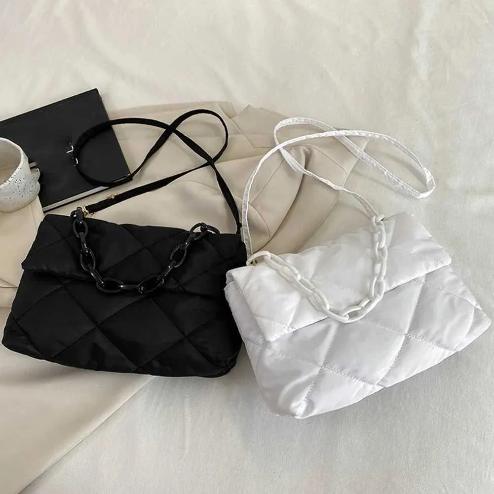 Borsa a tracolla con catena alla moda, invernale, imbottita in cotone trapuntato, da donna, casual, semplice, da abbinare a tutte le donne e ragazze_voghion.com