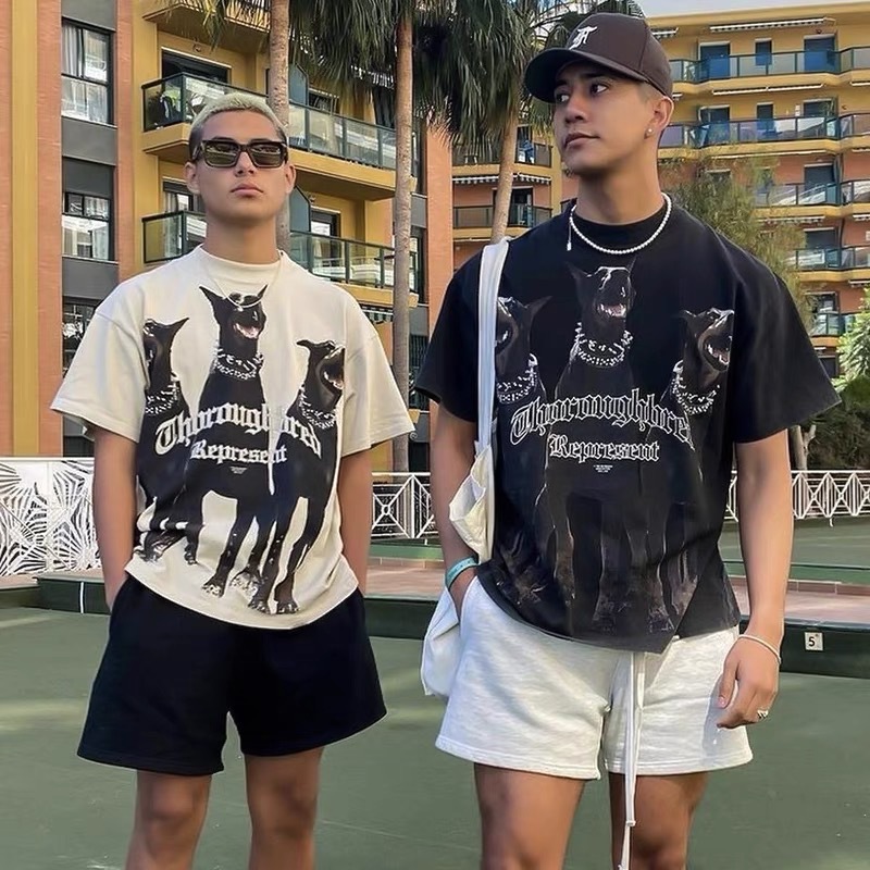 Men's Clothing summer three Doberman limited cotton combed double yarn men and women couple casual short sleeved washed T shirt