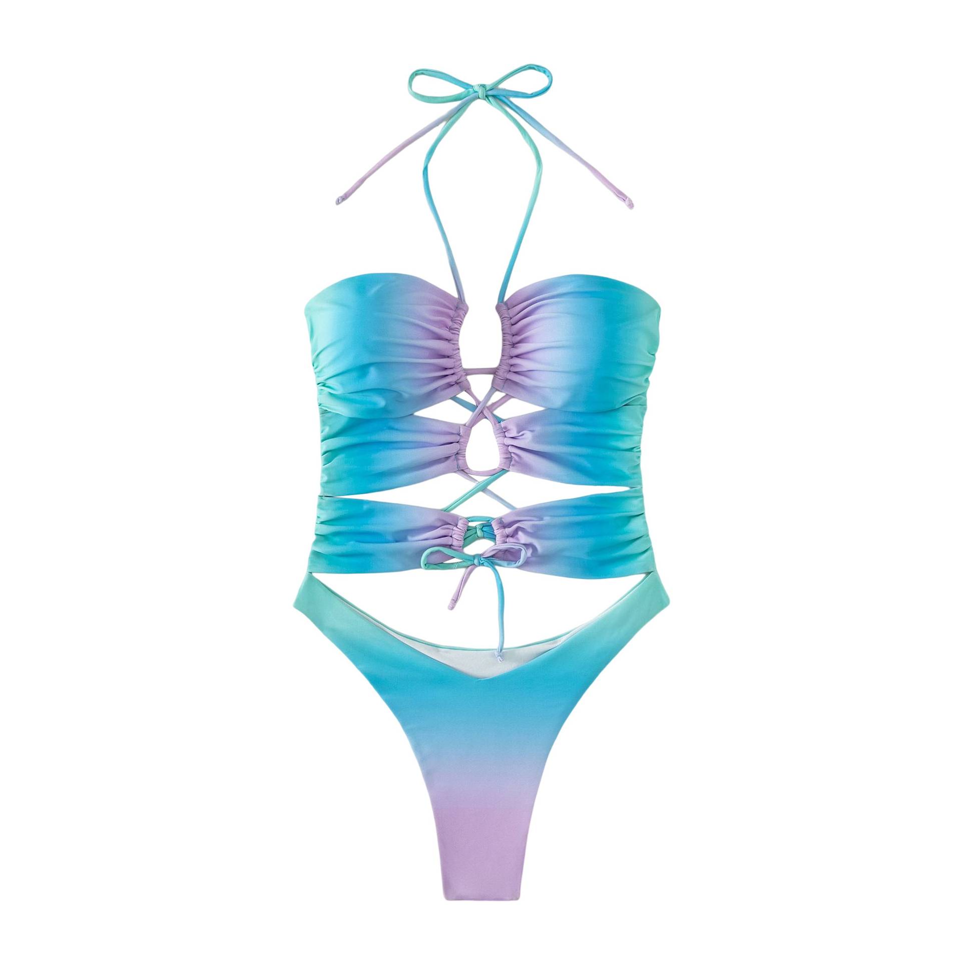 Traje de baño de una pieza bikini nuevo color degradado para mujer_voghion.com