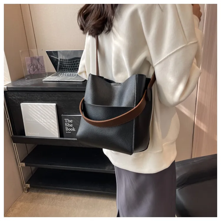 Serata Bas Sinle Spalla Crossbody Ba Donna Colore Puro Moda Desiner PU Composito Secchiello Signore Casual_voghion.com