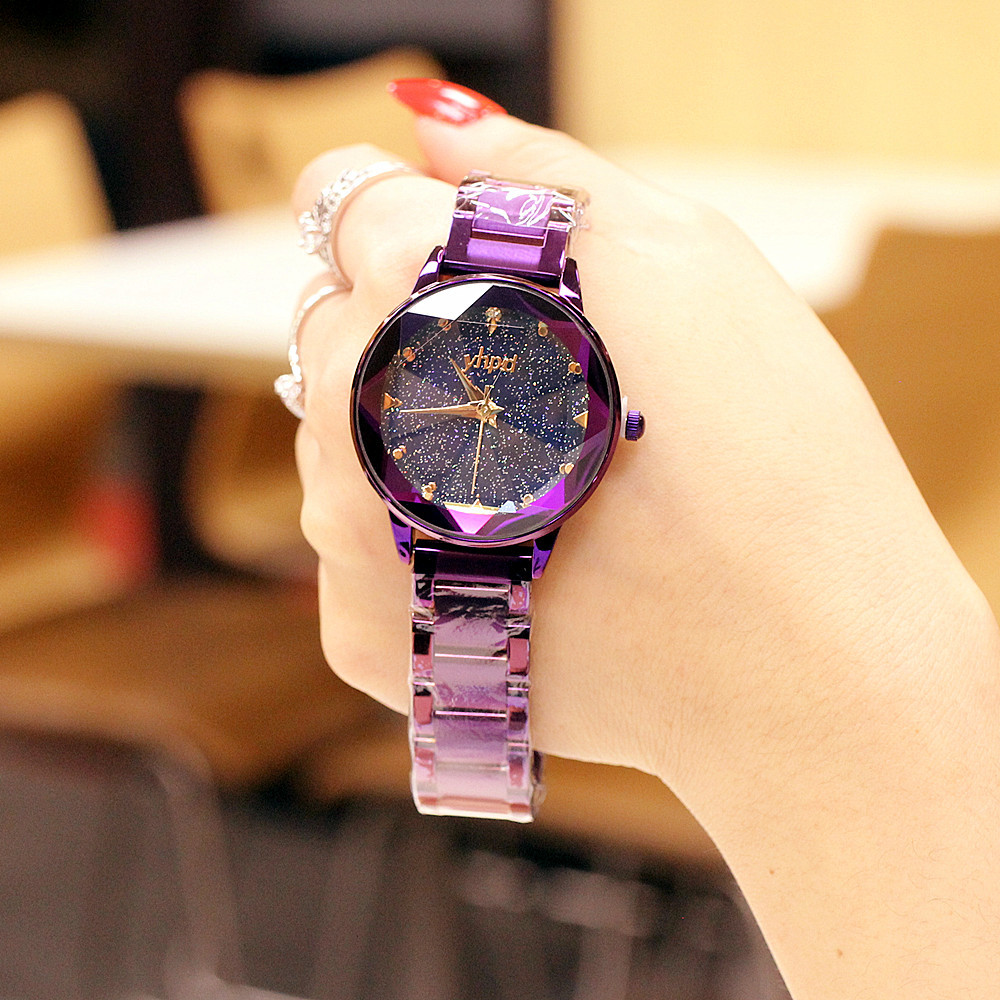 Orologio da marea impermeabile al quarzo con cinturino in acciaio con cielo stellato personalizzato alla moda 2024 delle nuove donne_voghion.com