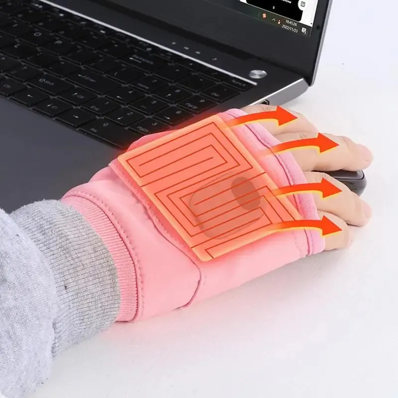 1 paire de gants chauffants électriques USB unisexes pour l'hiver, mitaines chauffantes à demi-doigts pour randonnée en plein air 241125_voghion.com