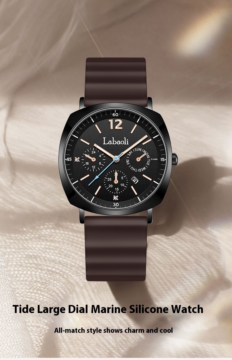 Labaoli Lapoli Casual Women's Three Eye Calendar Waterproof Silicone Tape Quartz Watch_voghion.com