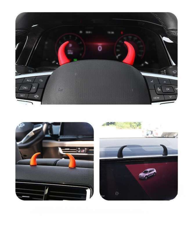 New Creative Trendy Small Bull Devil Horn Center Console Display Steering Wheel Cute Car Decoration_voghion.com