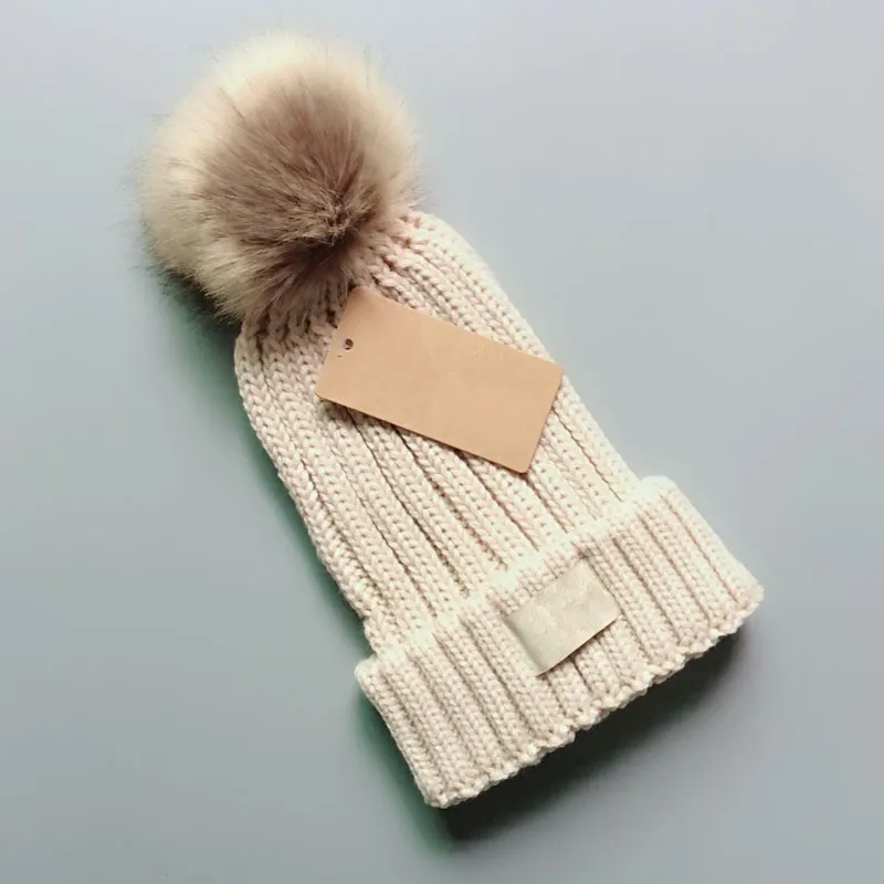 Fur Pom Poms Kid Hat Fashion Winter Hats For Kids Caps Baby Solid Color Designer Knitted Beanies Adult And Child Size_voghion.com
