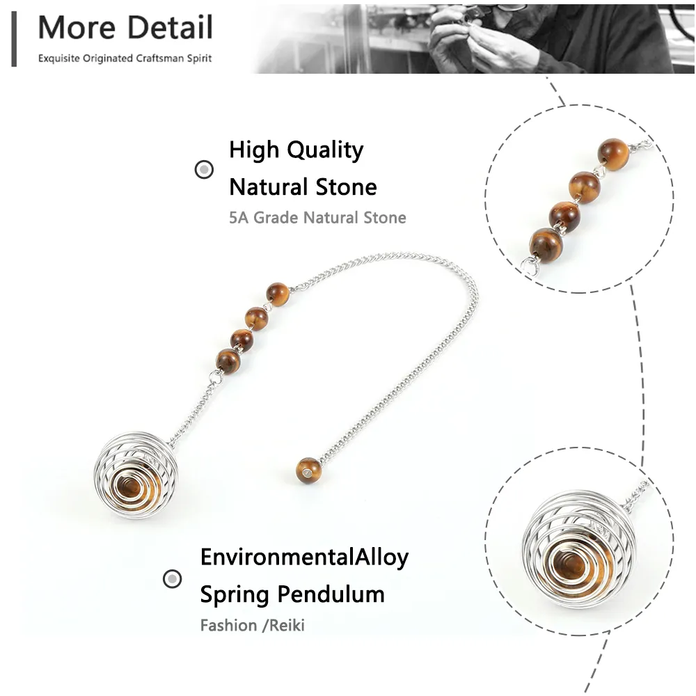 Chaînes Na Métal Ressort Boule Reiki Naturel Hématite Oeil de Tigre Pierre de Lave Pierre Précieuse Pendules Pour Divination Hommes ing Femmes_voghion.com