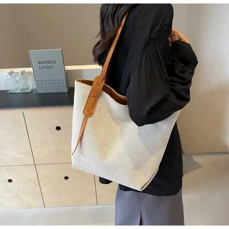 Borsa tote e borsa a spalla da donna in tela versatile casual_voghion.com