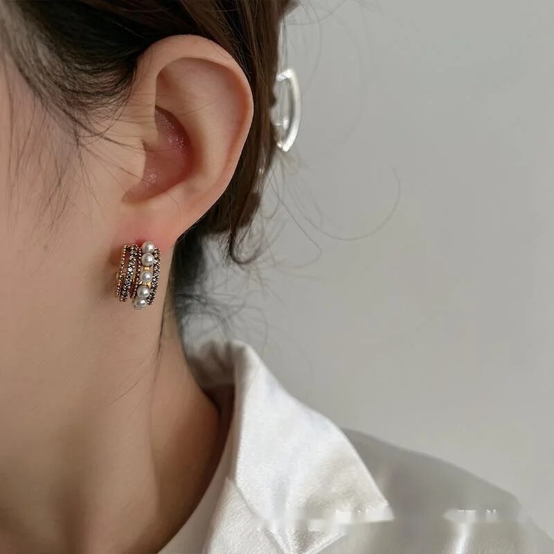 Boucles d'oreilles en perles de luxe et élégantes usées, aiguille en argent français petit parfum_voghion.com