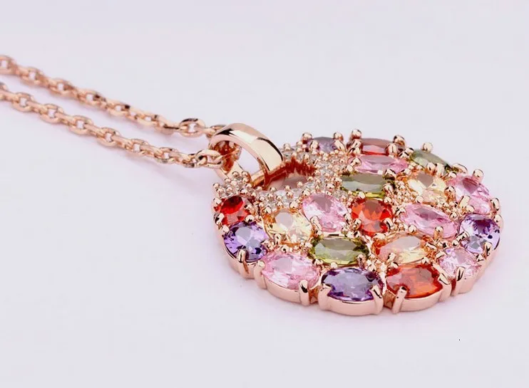 Nova moda quente multicolorido cristal redondo colar pingentes ouro rosa cz zircão joias para mulheres presentes_voghion.com