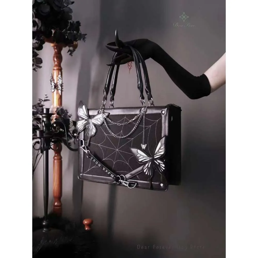 Y2k maze butterfly spider web DIY transparent Italian Lolita Gothic handbag retro fashion shoulder bag street decoration_voghion.com