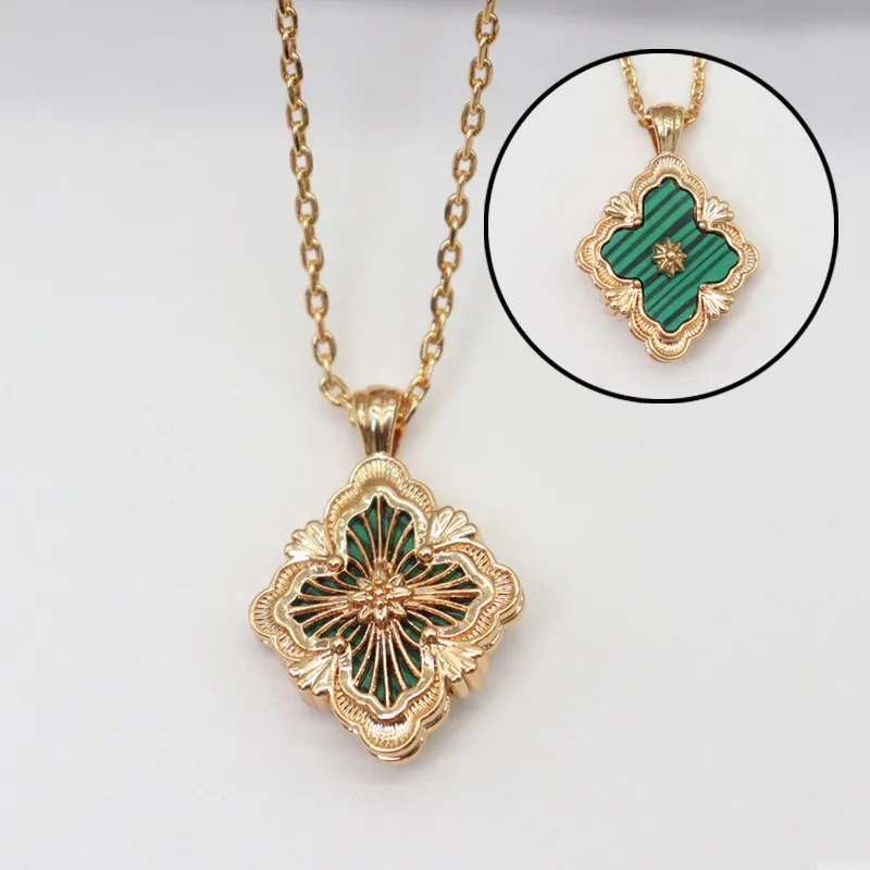Collane con ciondolo a forma di trifoglio del marchio italiano per le donne, collana girocollo in smalto dorato vintage retrò, a doppio lato, per feste_voghion.com