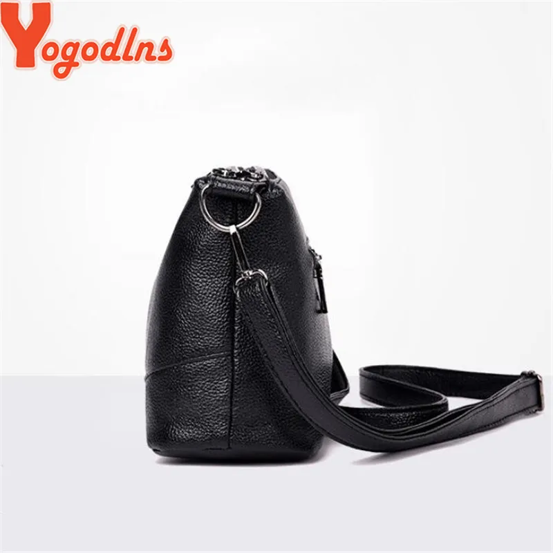 Borsa a tracolla da donna in morbida pelle PU con doppia tasca Yogodlns, con due tracolle, nera_voghion.com