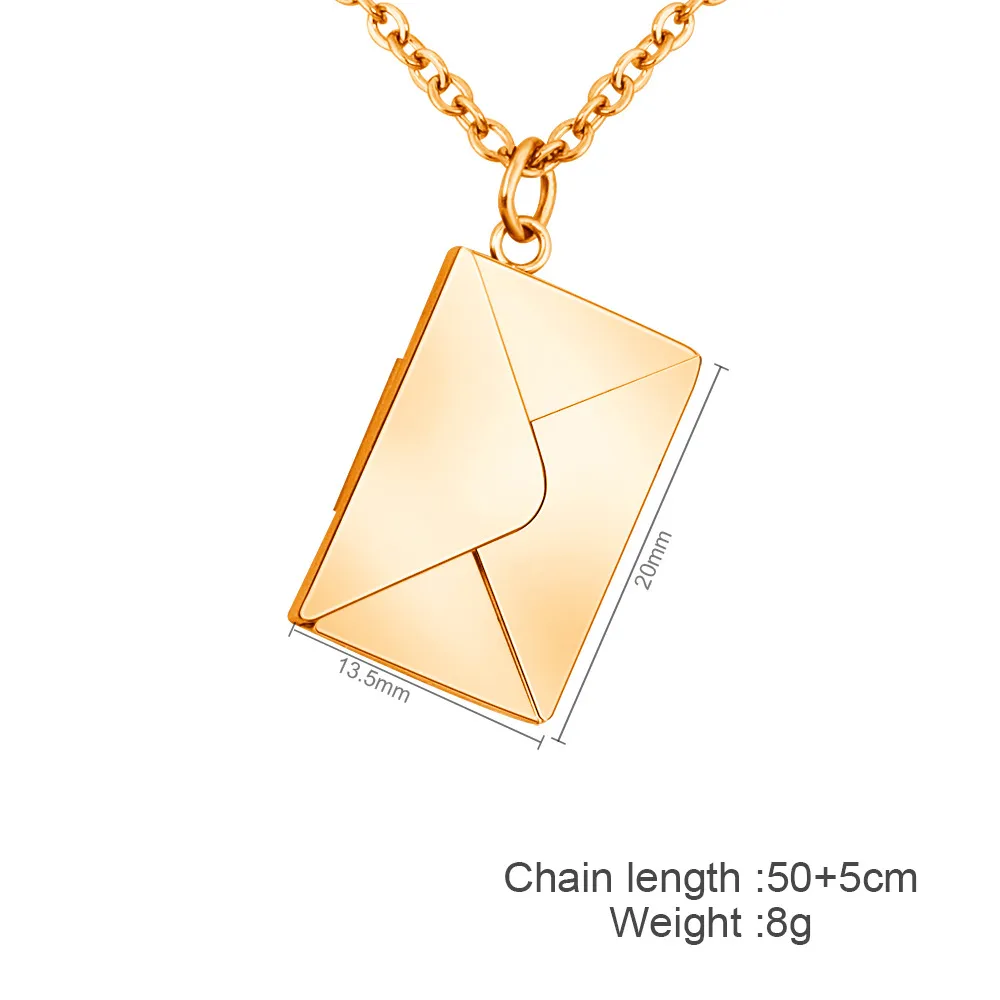 Collier avec pendentif en forme d'enveloppe et de chaîne avec message secret caché Love You en or rose et argent_voghion.com