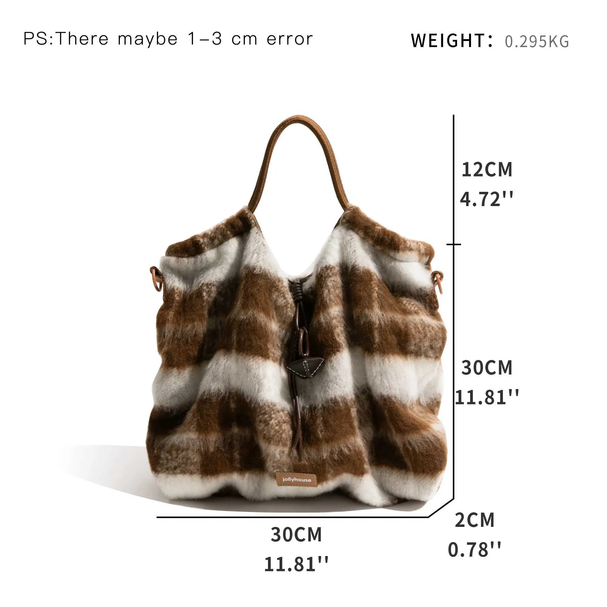 KOKOPEAS Vintage Gestreiften Plaid Flauschigen Quadratischen Handtasche Drstring Design Winter Frauen Stilvolle Schulter_voghion.com