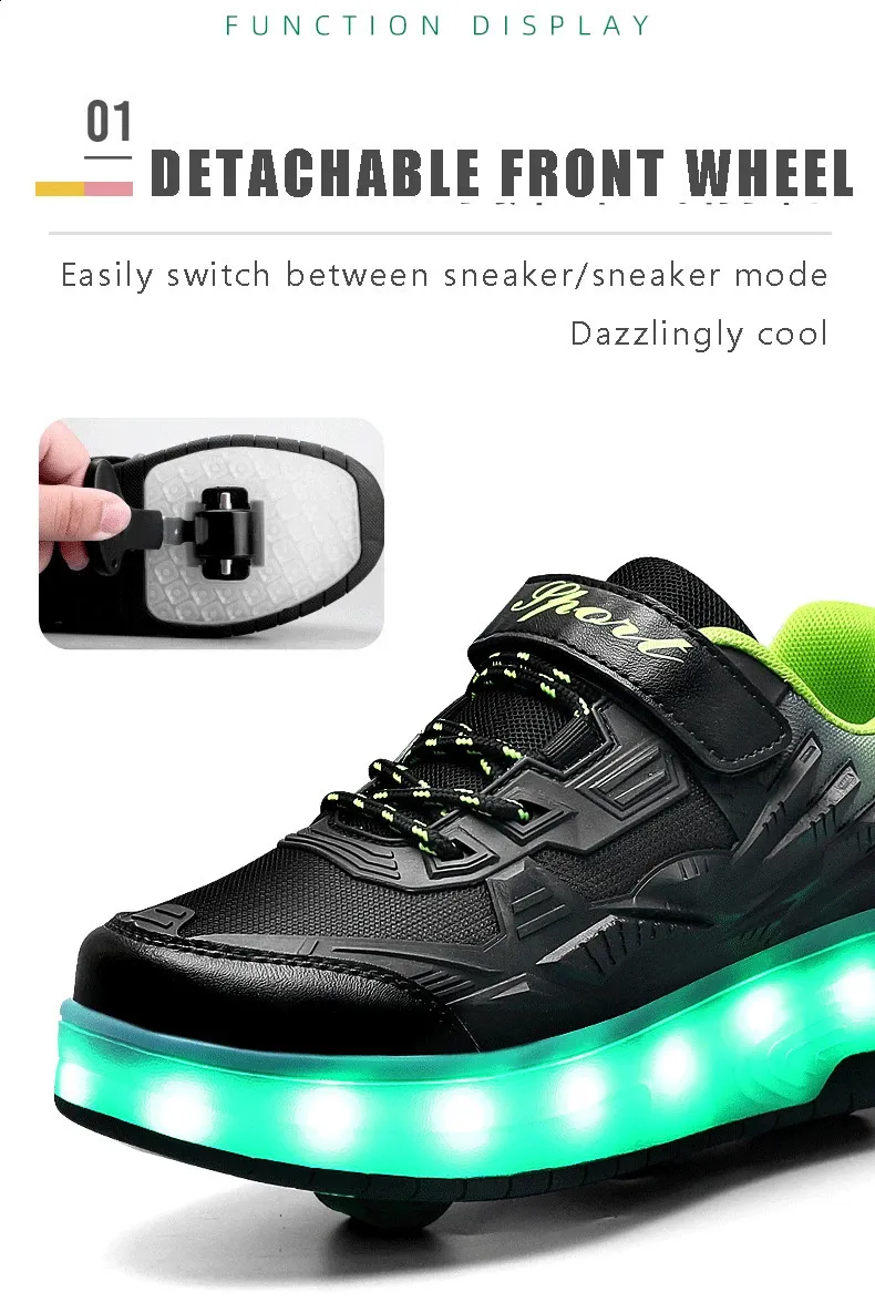Roller Skate Αγόρια Κορίτσια Φώτα που αναβοσβήνουν Παπούτσια με ρολό με δύο τροχούς Led Light φωτεινά αθλητικά παπούτσια εξωτερικού χώρου Casual Παιδικά_voghion.com