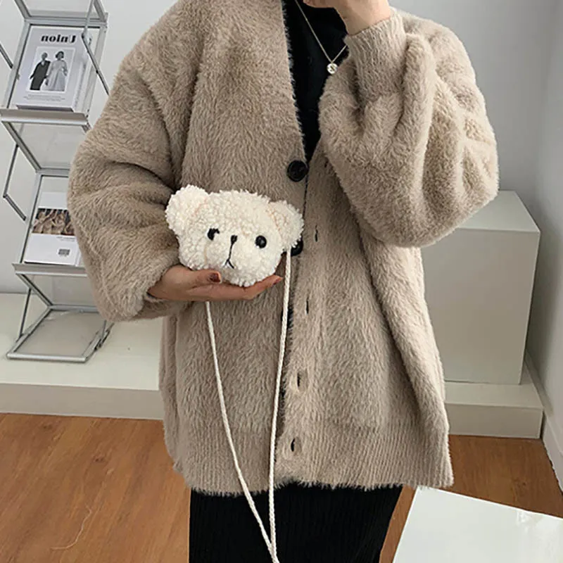 Ryggsäckar Söt björn plysch axelväska för barn Barn Tecknade budväskor kawaii plånböcker små flickor fyllda_voghion.com