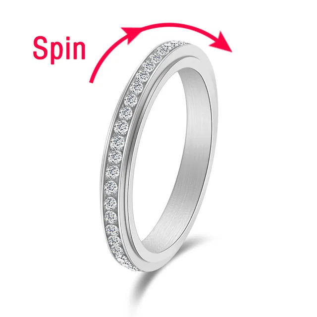 Ring Drive Away Your Stainless Steel Spinner Fidget Band Cubic Zirconia Relieving Anxiety Rings_voghion.com