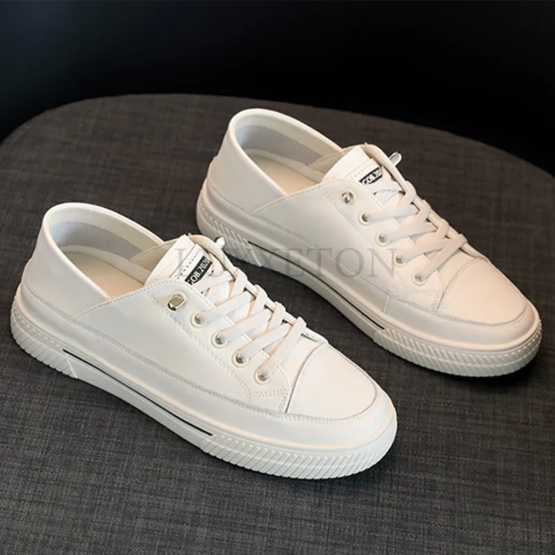 Genuine Leather Flat Bottomed Lightweight Small White With Mesh For Breathability Comfort Casual Board Shoes_voghion.com