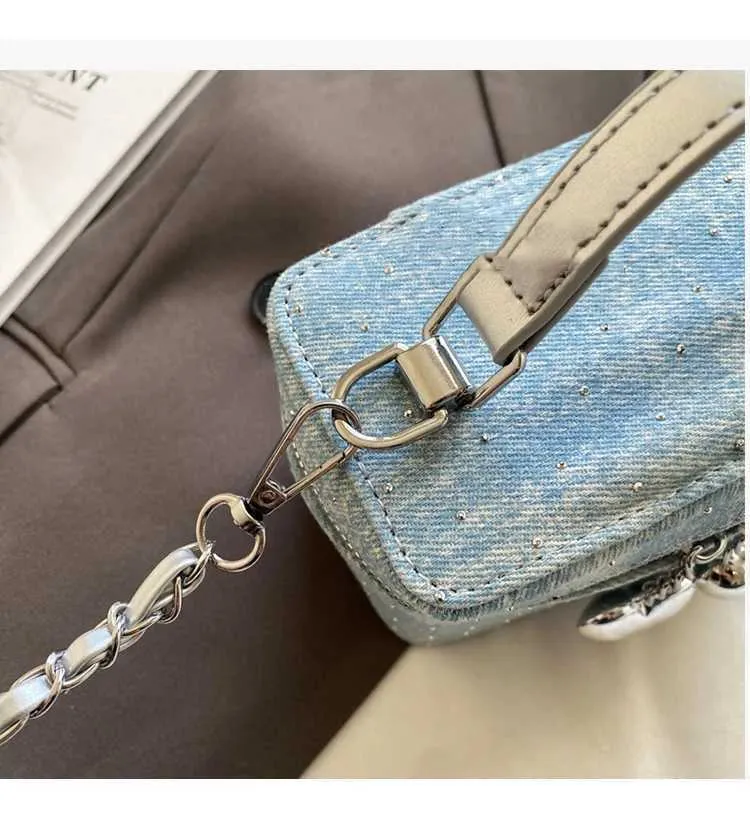 Vintage Denim Crossbody Bag Women Casual Fashion Flap Beads Box Short Handle Bags Female Versatile Commute Chain_voghion.com