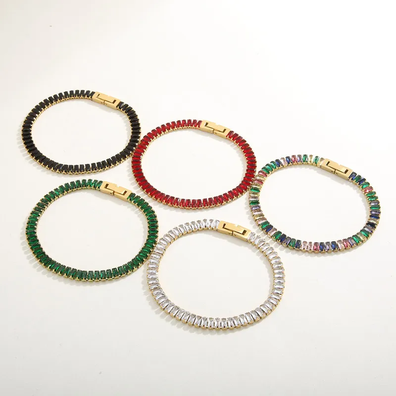 Exquisite Zircon Link Bracelet In Gold Stainless Steel Finish_voghion.com