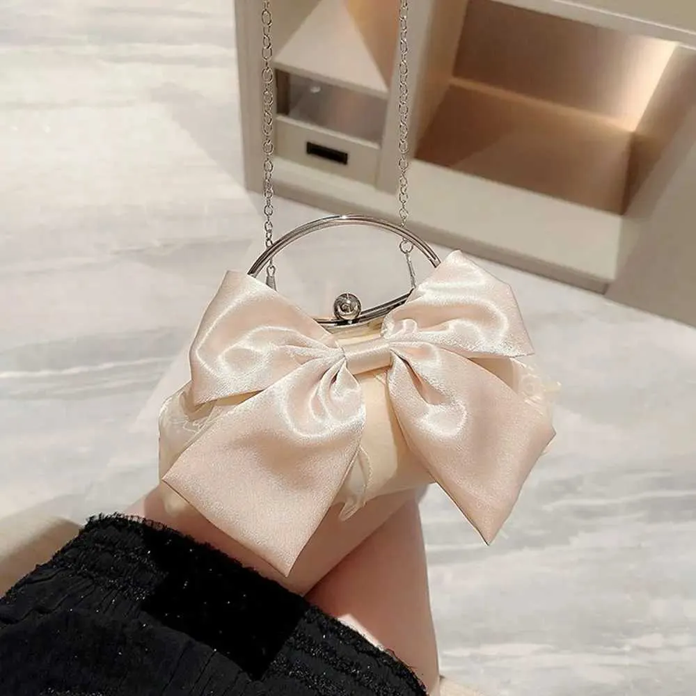 Gyllene siden rosett kväll elegant och trendig bankett clutch kedja axelväska plånbok för kvinnor festväska_voghion.com