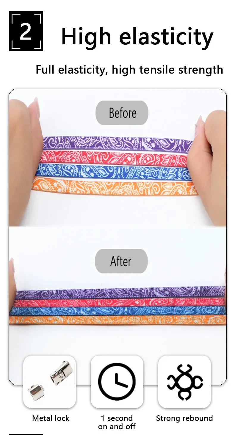 Lacci elastici piatti senza lacci per scarpe da ginnastica con stampa anacardi, lacci colorati con chiusura in metallo senza lacci_voghion.com