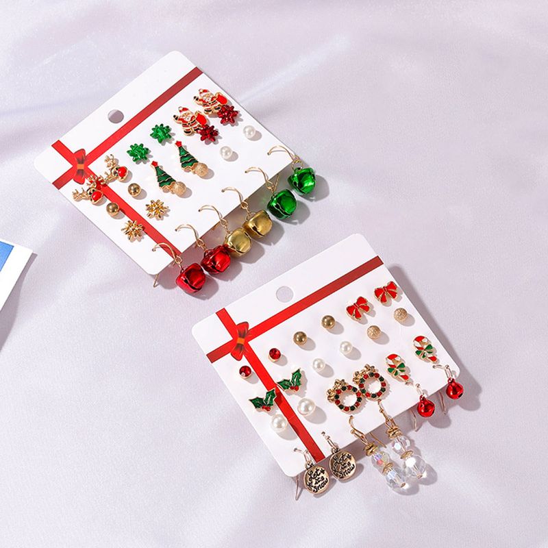 Yamaler Lot de 12 paires de boucles d'oreilles à tige en forme de cloche et d'élan colorées et exquises pour Noël pour le Nouvel An_voghion.com