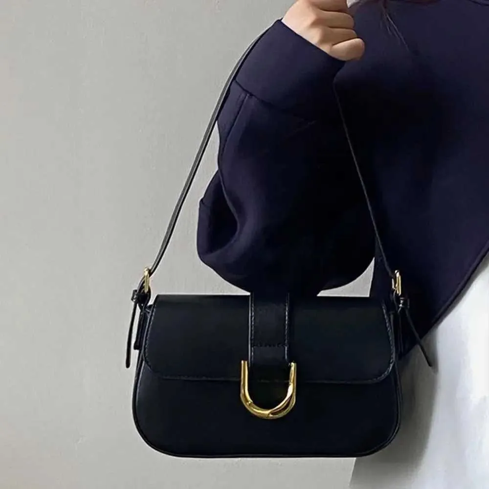 Clássico PU Couro Fivela de Ferradura Casual Crossbody Cor Sólida Bolsa de Ombro Pequena com Fecho de Zíper Mulheres Clutch_voghion.com