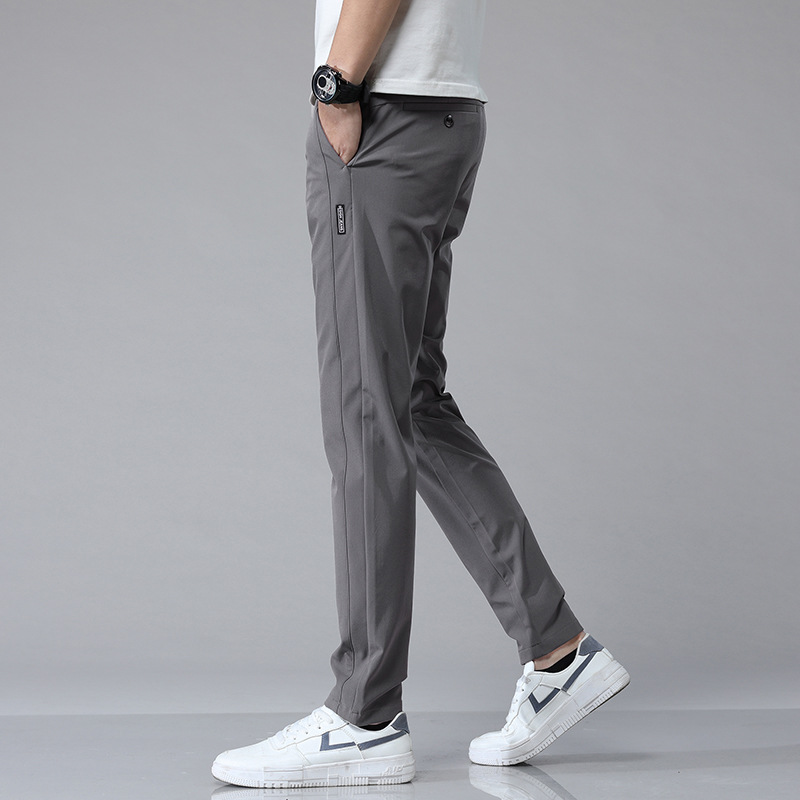 Summer Thin Ice Silk Casual Long Korean Style Simple Smooth Four-Way Stretch Non-Iron Elastic Sports Pants For Men_voghion.com