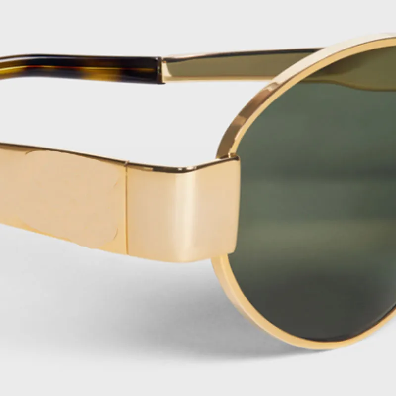 Mujeres Triomphe Oval 40235 Patas de espejo de metal Lente verde Gafas de sol Retro Pequeño marco redondo Mujeres pequeñas atractivas con_voghion.com