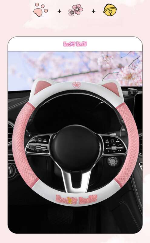 Housse de volant de voiture mignonne et mignonne, adaptée à toutes les saisons, design en maille, housse de poignée de voiture avec petit chat_voghion.com