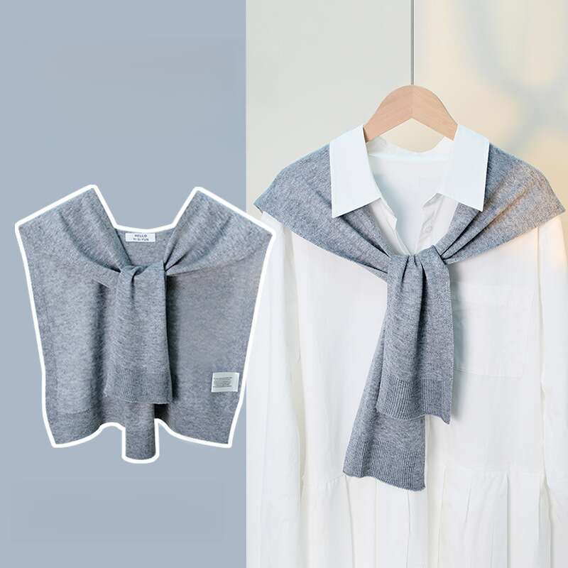 Gray Style Pure Wool Knit Small Shawl Korean, High-end Women's Easy Styling, Marle Color Dress Up_voghion.com