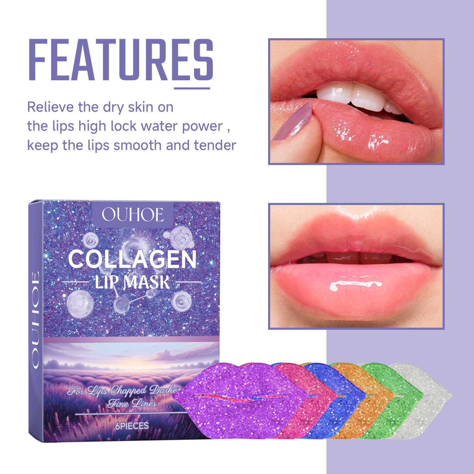 OUHOE Collagen Repair Lines, entfernt abgestorbene Hautzellen, verhindert trockene Risse, spendet Feuchtigkeit und pflegt die Lippenmaske_voghion.com