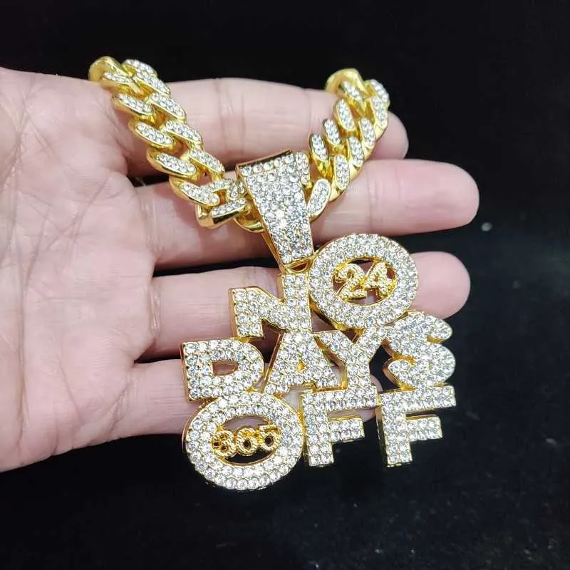 Menn Kvinner Hiphop NO DAYS OFF Anheng Halskjede med 13mm Cubansk Kjede Hiphop Iced Out Bling Halskjeder Mote Sjarm_voghion.com