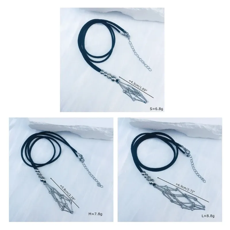 Catene Maglia Pendente Collana Regolabile Pelle Corda Cristallo Vuoto Pietra Porta Gabbia di Metallo_voghion.com