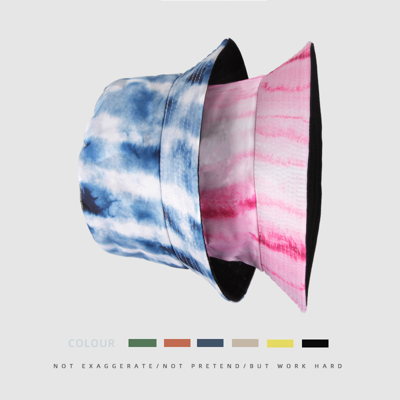 Summer New Tie Dyed Printed Wide Eaf Flat Top Unisex Outdoor Sunscreen Fisherman Hat  Bucket hat_voghion.com