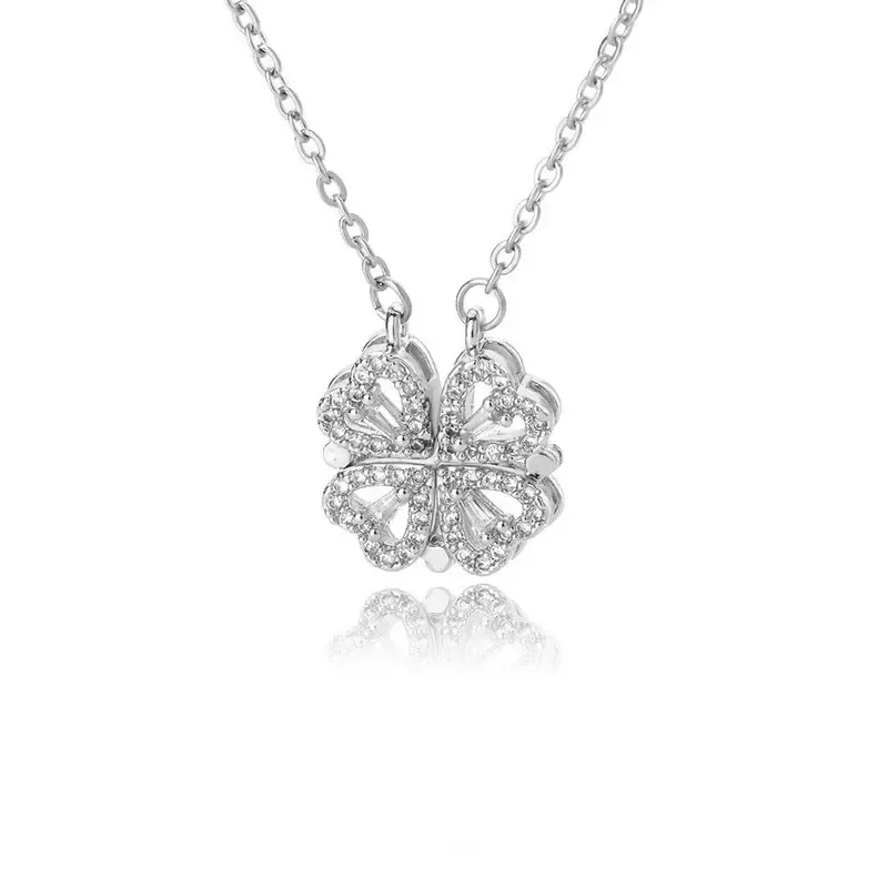 Collana con foglia portafortuna, donna, erba, magnete, attrae la luce, accessori di alta qualità, senso di un'altra catena per clavicola_voghion.com