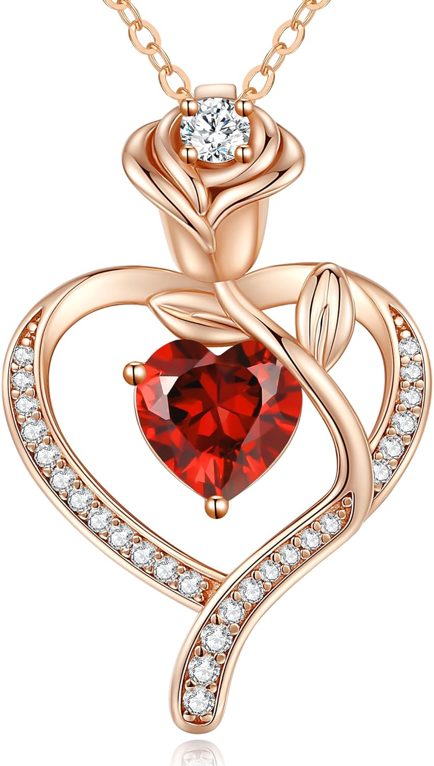 Collana a cuore con fiore di rosa e pietra portafortuna argento_voghion.com