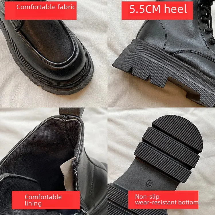 Stivaletti bassi britannici Martin da donna con fondo spesso snellenti 2023 Nuovo stile a metà polpaccio da motociclista singolo 240628_voghion.com