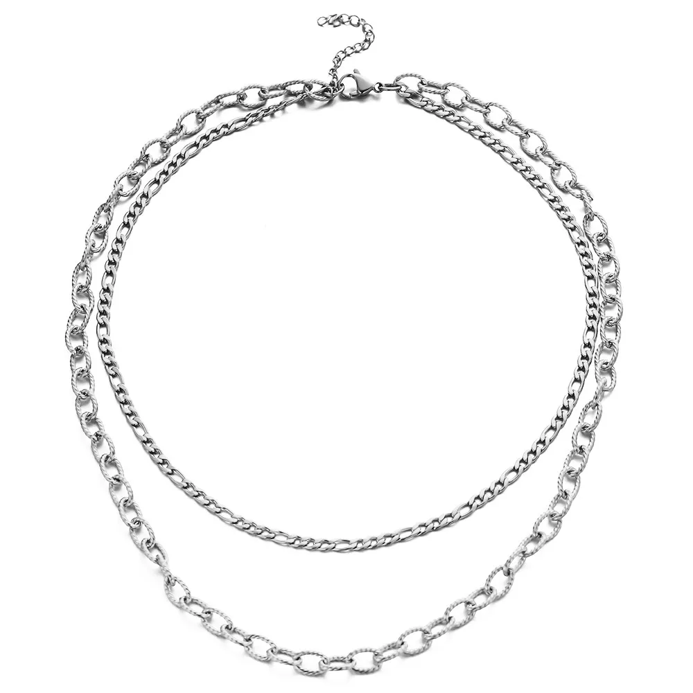 Chaînes MinaMaMaSainless Seel Collier à maillons Figaro en spirale multicouche pour femmes Collier ras du cou Bijoux Hip Hop_voghion.com