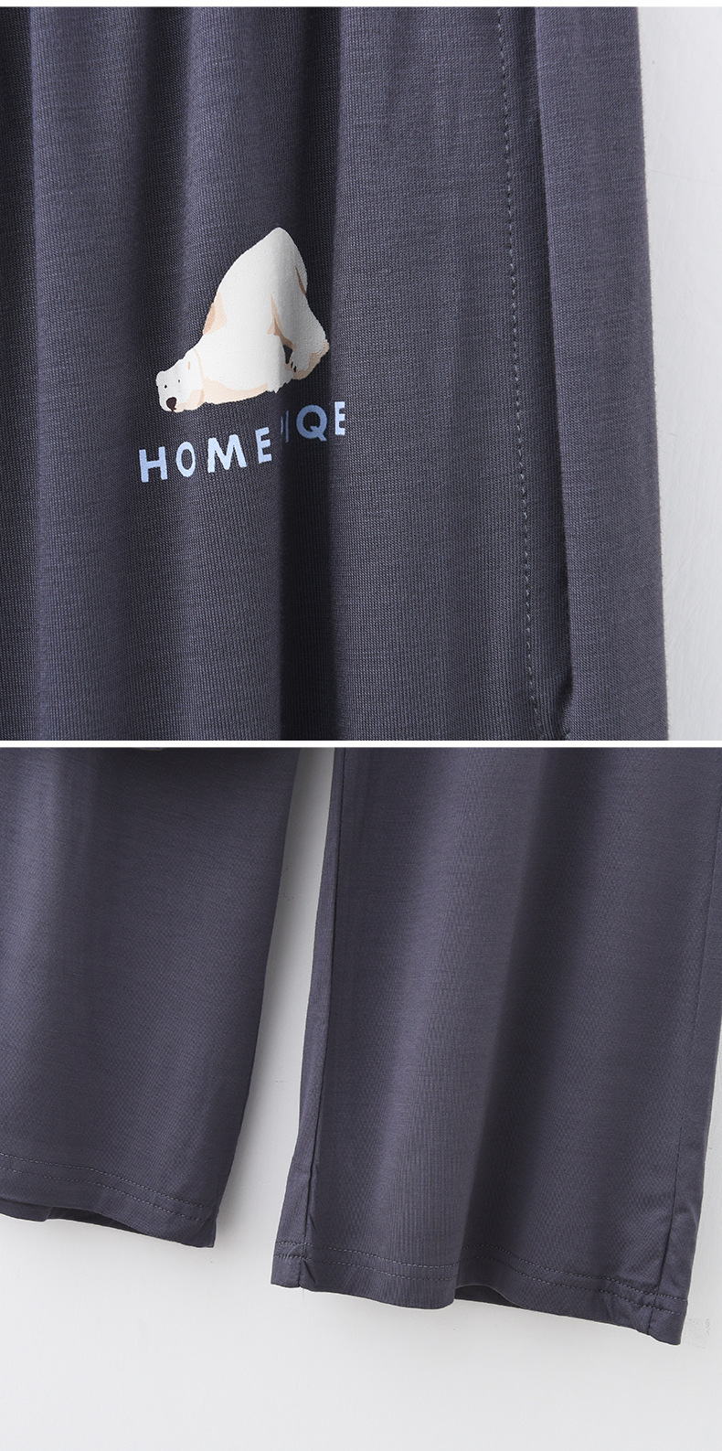 Women's clothing Polar Bear Modal Pajamas Women's Round Neck Long Sleeve Pants Loose Casual Simple Autumn Women's Home Clothes Set_voghion.com