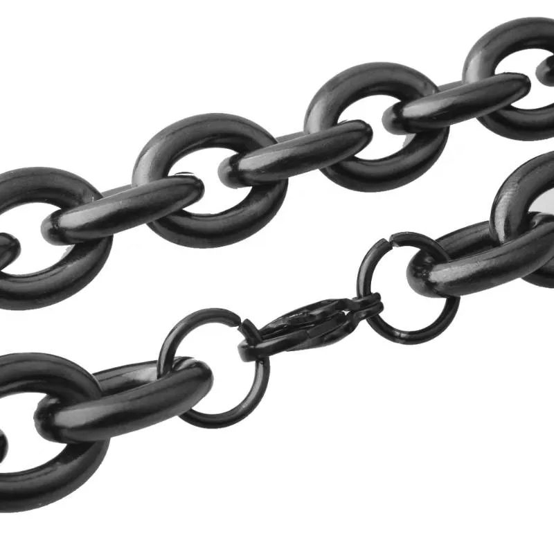 Chains 8/11/13/15mm 8"-40" Fashion Black Tone Stainless Steel Womens Mens Rolo Oval Link Necklaces JewelleryChains_voghion.com