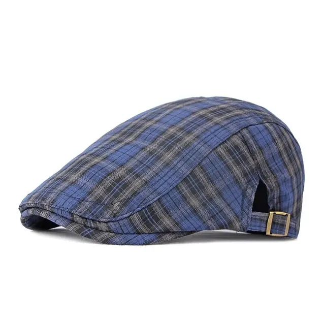 Divatos alkalmi kockás férfi barettek nyári halszálkás újságos női vintage lapos borostyán kalapok pamut vékony golf sapka_voghion.com
