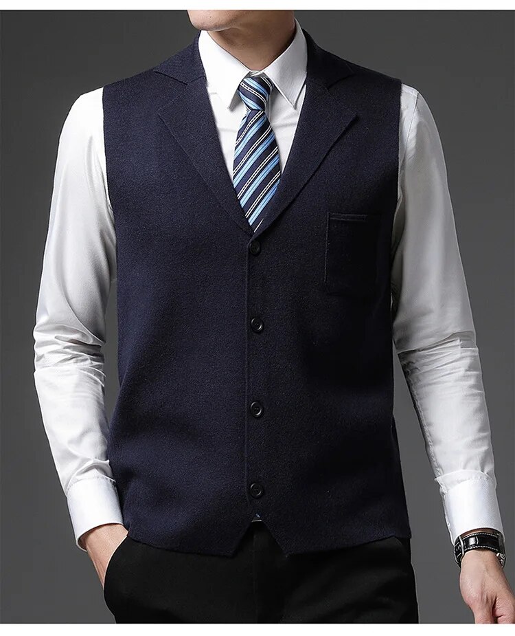 Level 4 Super Anti-pilling Top Grade Pleuche New Autum Lapel Fashion Brand Knit Cardigan Casual Korean Sweater Vest_voghion.com