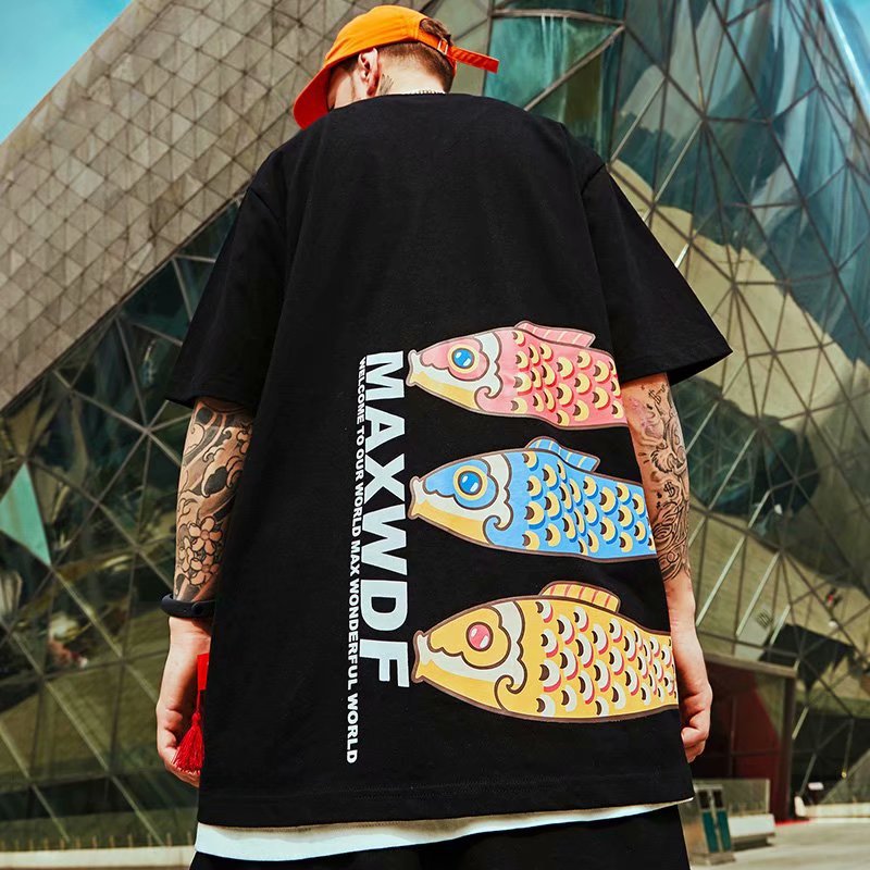 Oversize herr t-shirt china-chic tryck lös passform_voghion.com