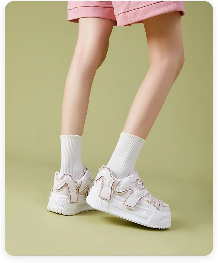 Genuine Leather Women's Skateboarding Shoes With Thick Sole_voghion.com