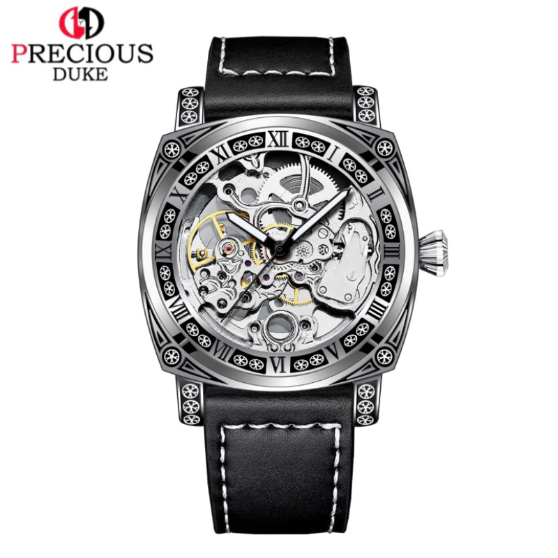 PRECIOUS British Brand Hollow Classic Business Men's Watch Stainless Steel Leather Strap_voghion.com